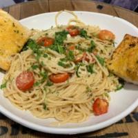 Aglio e Olio Pasta · Spaghetti with cherry tomato, garlic, and extra olive oil.