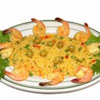 Rice with shrimp - ARROZ CON CAMARONES · with french fries and salad - CON PAPAS FRITAS Y ENSALADA
