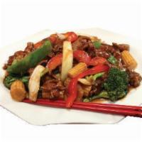 E3. Hunan Style · Spicy Hunan sauce, broccoli, baby corn, mushroom, bell pepper and carrot with side of rice. ...