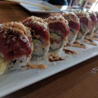 26. Hot Night Roll · In: crab meat, shrimp tempura, and avocado. Out: spicy tuna, crunch. Hot and spicy.