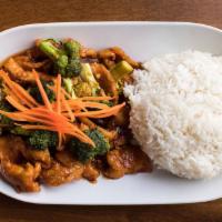 Bangkok Chicken · Lightly breaded chicken stir fried with broccoli in a sweet and sour sauce.