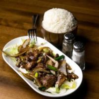Garlic and Black Pepper  · Choice of meat stir fry with onions, garlic, black pepper and brown sauce over a bed of lett...