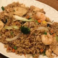 Bangkok Fried Rice  · House special fried rice. Shrimp, chicken, broccoli, peapod, onion, peas, carrots and egg.