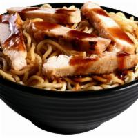 Kid's Chicken Yakisoba Teriyaki Bowl · Fresh, grilled and marinated chicken served over stir fried yakisoba noodles. Served with a ...