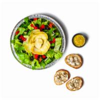 Insalata Katerina Salad · Romain, roasted red peppers, black olives and artichoke hearts. Served 
with goat cheese cro...