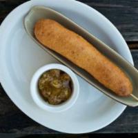 Corndog · Old Fashioned or Andouille sausage from Otto’s Kitchen hand dipped in our cornmeal batter, f...
