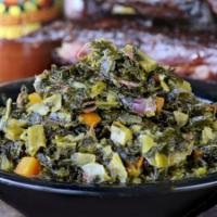Simmered Greens (GF) Qt · with smoked turkey