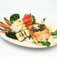 Fresh Roasted Salmon Dinner · 8 oz. salmon, sauteed with capers sauce, lemon juice, fresh garlic and white wine.

Comes wi...