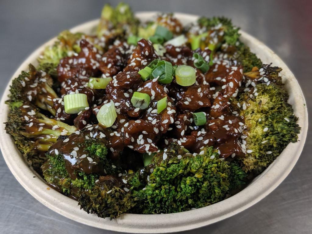 Sesame Rice Bowl  · Gluten-free. Fried rice with grilled broccoli and sesame LB Chicken. topped with sesame seeds and green onion.