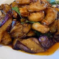 Shrimp Eggplant · Wok stir-fried eggplant and shrimp with soy sauce, garlic and ginger.