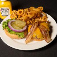 Bronco Bacon Cheeseburger · Delicious cheddar and bacon piled high. Pairs well with Breckenridge brewing “hop peak