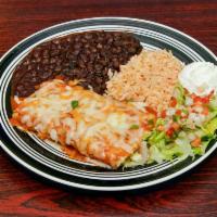 Wet Burrito Platter · Topped with enchilada sauce.
