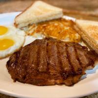 Ribeye Steak and Eggs · Served with hashbrowns, eggs and toast.