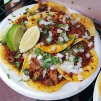 Mini Tacos · 5 tacos, your choice of meat: pastor, chorizo, , , or 