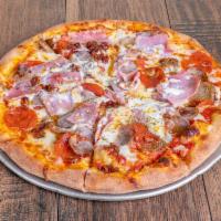 Meat Lovers Pizza · Ham, pepperoni, bacon, Italian sausage and sliced meatballs.