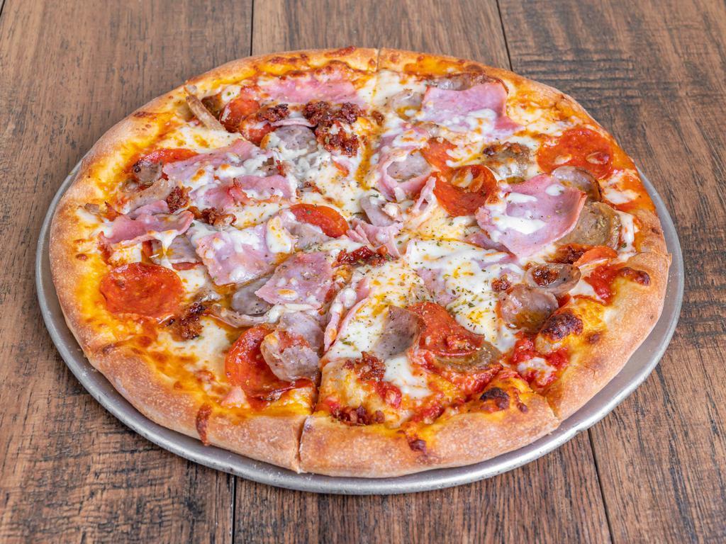 Meat Lovers Pizza · Ham, pepperoni, bacon, Italian sausage and sliced meatballs.
