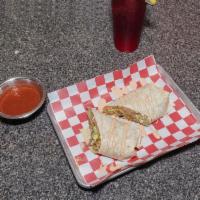 East Coast Burrito · Large flour tortilla stuffed with grilled chicken, fries, lettuce, sour cream, guacamole, an...