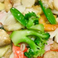 Seafood Delight · A combination of fish, crab, shrimp and veggies (broccoli, zucchini, carrots, napa cabbage, ...