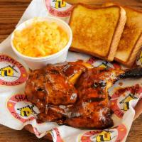 Smoked Half Chicken Plate · Includes 2 sides and Texas toast.