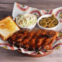 Baby Back Ribs Plate · Includes 2 sides and Texas toast.