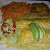 1. 3 Meat Enchiladas Combo · Served with rice and beans or black beans and guacamole.