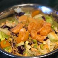 Asian Salad · Iceberg lettuce, cabbage, cucumber, scallions, peanuts, mandarin orange, and chow mein noodl...