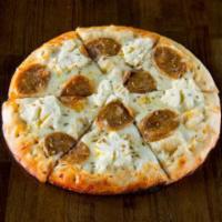 Fennel and Sausage Pizza · Olive oil, fresh shredded mozzarella, ricotta cheese, mildly sliced sausage and fennel seeds.