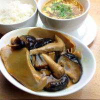 51. Braised 3 Mushroom Set meal 醬扣三菇定食 · Master broth oyster sauce reduction braised king trumpet enoki oyster mushroom.