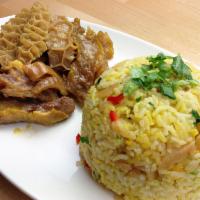 62. Beef Brisket Tendon Tripe Fried Rice 牛肚牛筋腩炒飯  · Beefy combo with simmering 5 spice fermented bean paste beef tripe braised tender beef tendo...