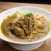 72. Curry Brisket Ramen 咖喱牛腩拉麵 · Simmering point half in spices fermented bean paste garlic shallot puree n flavorful curry s...