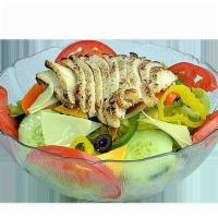 Chicken Breast Salad · Garden salad topped with raikes farms antibiotic-free, sustainably farmed chicken breast.