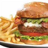 Cobb Burger Combo · Topped with thick-cut bacon, melted bleu cheese, fresh avocado, crisp lettuce, tomato and su...