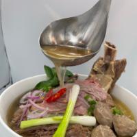 Pho Cali · Rice noodle, beef broth, beef short rib, sliced beef, beef brisket, and beef meatball