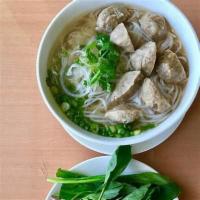 Pho Bo Vien Soup · Rice noodle with beef meatballs in delicious beef broth. Gluten free.