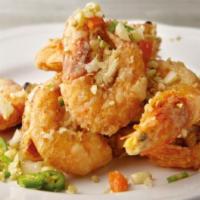 Salt and pepper shrimp · Breaded Shrimp with shell_on stir-fried with fried garlic, white onion and green bell pepper...