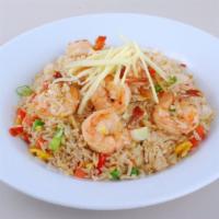 Ginger Fried Rice Plate · Shrimp, egg, onions, bell peppers, ginger, pea and carrot.