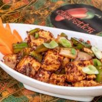 Chili Paneer Dry · Cubes of cottage cheese stir fried with green chilies, onions and bell pepper.
