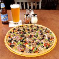 Large Grand Canyon Pizza  · Our classic sauce, mozzarella and cheddar cheeses, American sausage, ground beef, pepperoni,...