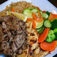 Chicken & Steak Combo · Any 2 Sides: steamed vegetables, brown rice, white rice, potato, black beans or quinoa
