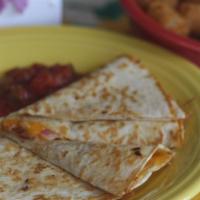 Quesadilla Lunch · Grilled tortilla filled with chicken, caramelized onion and melted cheddar. Served with sour...