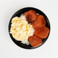 Spam Bowl · Includes 2 pieces of spam and a scoop of mac salad over rice.