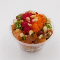 Naked Poke · 4 oz of protein poke over brown or white rice with Masago and dry seasoning (Limited Toppings)