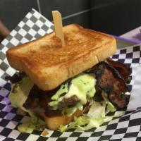 Phatty Melt Burger · Burger with pepper bacon, diced onions, roasted poblano, Jack cheese & Green Chile ranch.