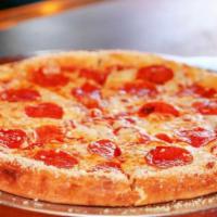 Pepperoni Pizza · Mozzarella and pepperoni.
