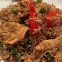 Thai Spicy Basil Fried Rice · Fried rice with a choice of protein, green beans, basil, and red bell pepper.