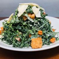 Kale Salad · house caesar, parmesan, garlic croutons & old bay chickpeas

dairy free, contains egg & wheat