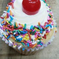 Birthday Cupcake · vanilla cake, sprinkles and a cherry on top!