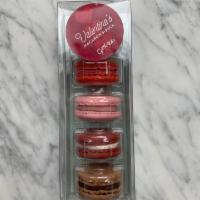 Macaron 5pk Valentine's · Vanilla, Strawberry, Raspberry, Red Velvet, Chocolate