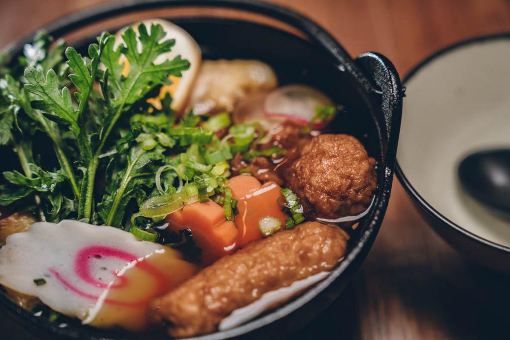 Oden  · Assorted fish cake soup with scallion.