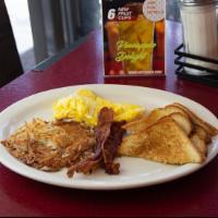 Breakfast Plate · 2 eggs with your choice of bacon, sausage, ham, hash browns and toast.